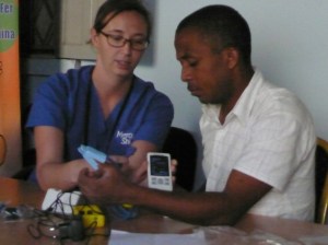 Getting hands on with the new pulse oximeters: one of the nurse anaesthetists